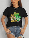 LUCKY VIBES Round Neck Short Sleeve T-Shirt Black Women's T-Shirts - Tophatter Daily Deals