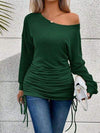 Ruched Single Shoulder Long Sleeve T-Shirt Women's T-Shirts - Tophatter Daily Deals