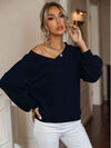 V-Neck Drop Shoulder Top Navy Blouses - Tophatter Daily Deals