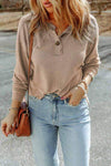 Buttoned Round Neck Long Sleeve Top Blouses - Tophatter Daily Deals