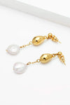 18K Gold-Plated Two-Tone Pearl Drop Earrings Earrings - Tophatter Daily Deals