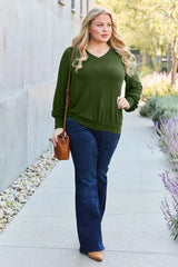 Basic Bae Full Size V-Neck Lantern Sleeve Blouse Blouses - Tophatter Daily Deals