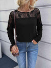 Lace Long Sleeve Round Neck Tee Women's T-Shirts - Tophatter Daily Deals