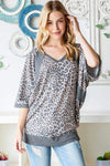 Heimish Full Size Leopard Contrast V-Neck Half Sleeve T-Shirt MOCHA CHARCOAL Blouses - Tophatter Daily Deals