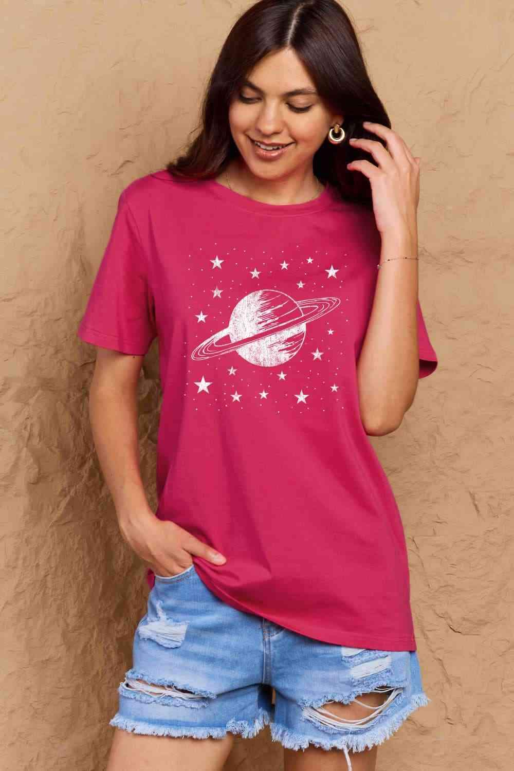 Simply Love Full Size Planet Graphic Cotton T-Shirt Women's T-Shirts - Tophatter Daily Deals