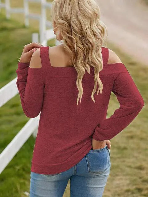 Full Size Cutout Cold Shoulder Blouse Blouses - Tophatter Daily Deals