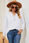 Notched Long Sleeve T-Shirt White Women's T-Shirts - Tophatter Daily Deals