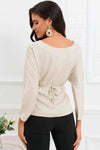 Boat Neck Back Tie Long Sleeve Satin Blouse Blouses - Tophatter Daily Deals