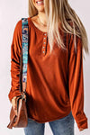 Long Sleeve Henley Top Terracotta Blouses - Tophatter Daily Deals