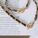 18K Gold-Plated Leather Chain Necklace Necklaces - Tophatter Daily Deals