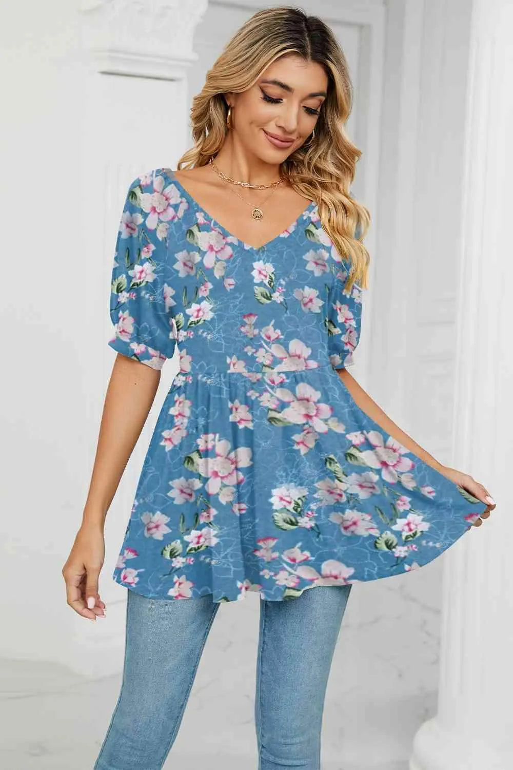 V-Neck Babydoll Blouse Blouses - Tophatter Daily Deals