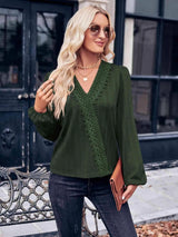 Puff Sleeve Surplice Neck Blouse Blouses - Tophatter Daily Deals