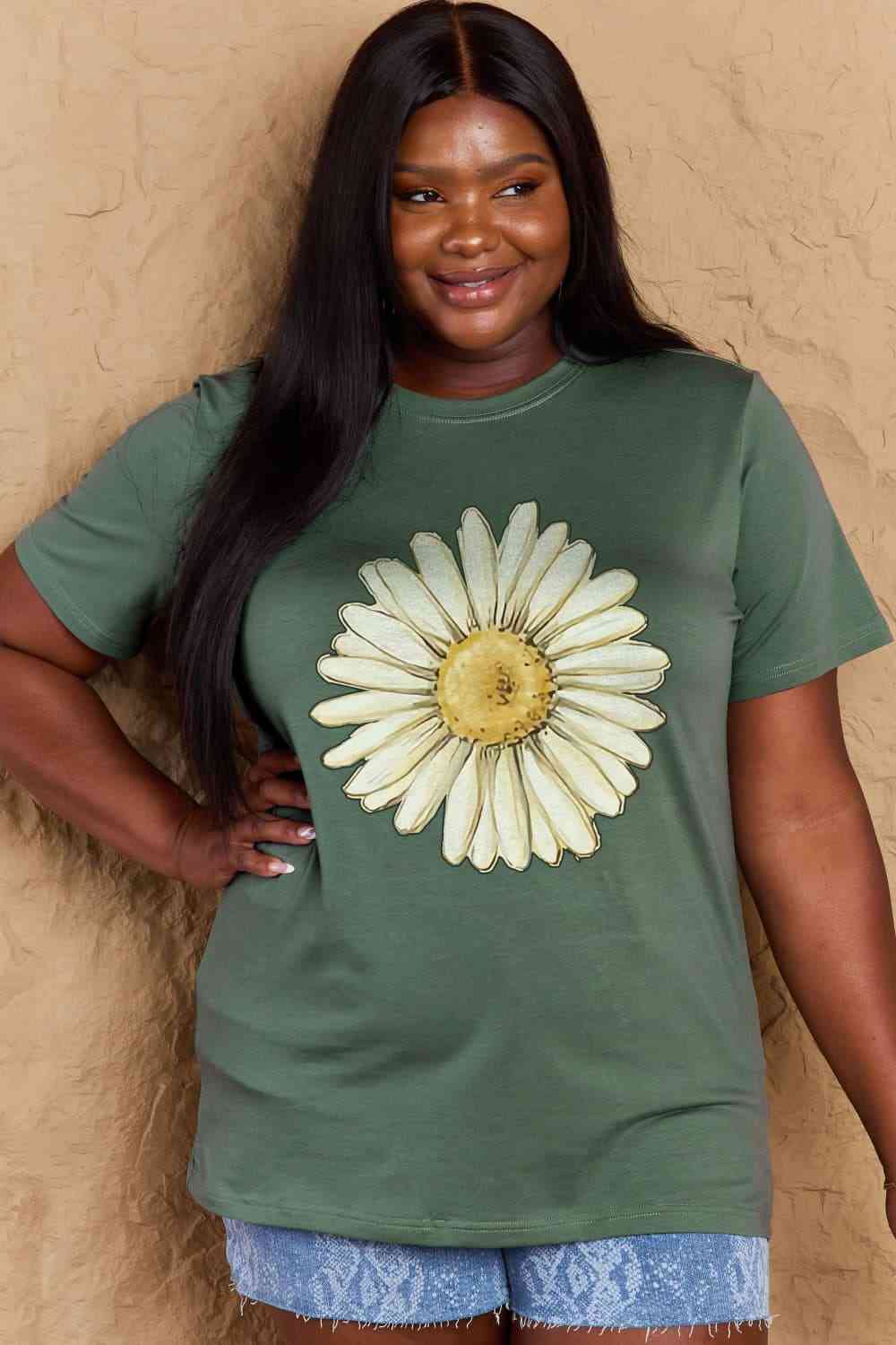 Simply Love Full Size FLOWER Graphic Cotton Tee Women's T-Shirts - Tophatter Daily Deals