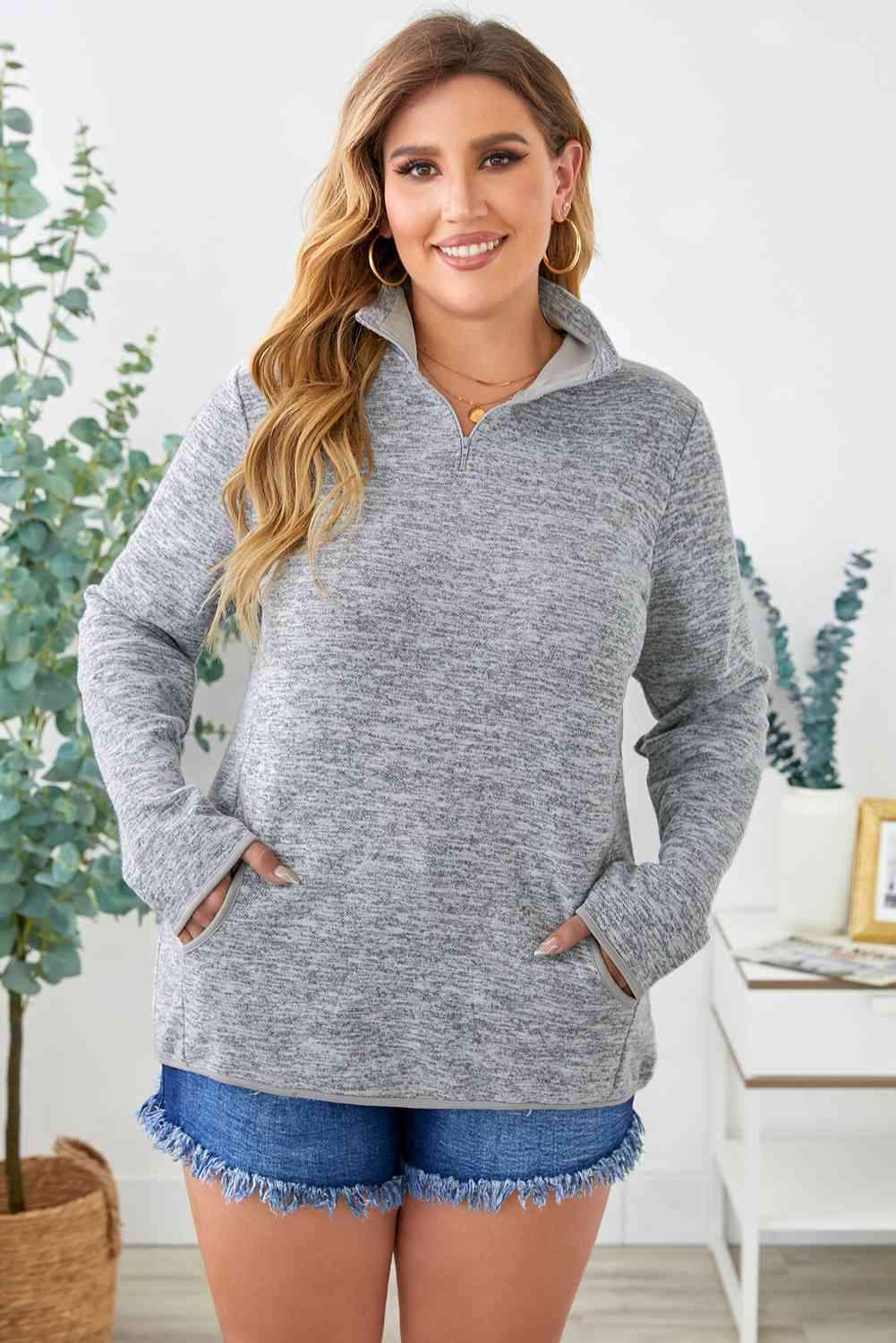 Plus Size Heathered Quarter Zip Pullover Women's T-Shirts - Tophatter Daily Deals