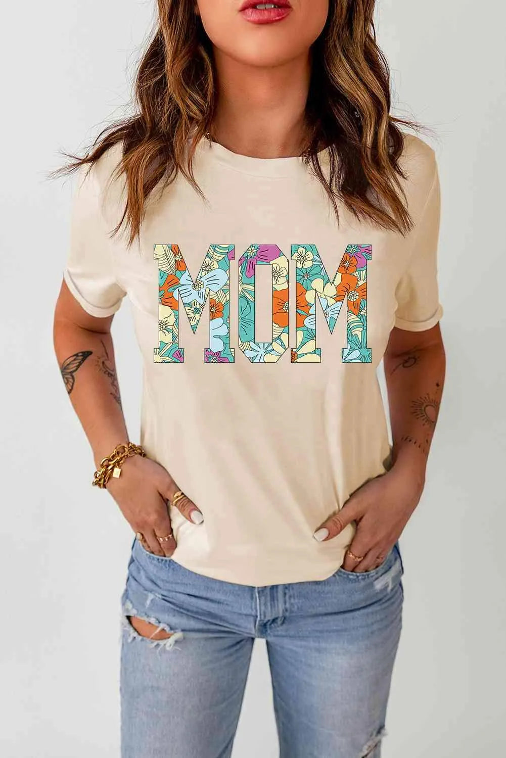 MOM Floral Graphic T-Shirt Women's T-Shirts - Tophatter Daily Deals