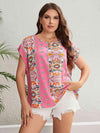 Plus Size Printed Round Neck Blouse Carnation Pink Blouses - Tophatter Daily Deals