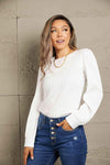 Double Take Ribbed Round Neck Long Sleeve Top Blouses - Tophatter Daily Deals