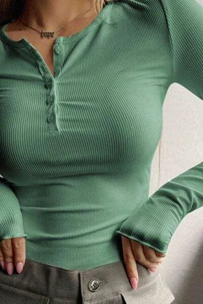 Half Button Long Sleeve T-Shirt Women's T-Shirts - Tophatter Daily Deals