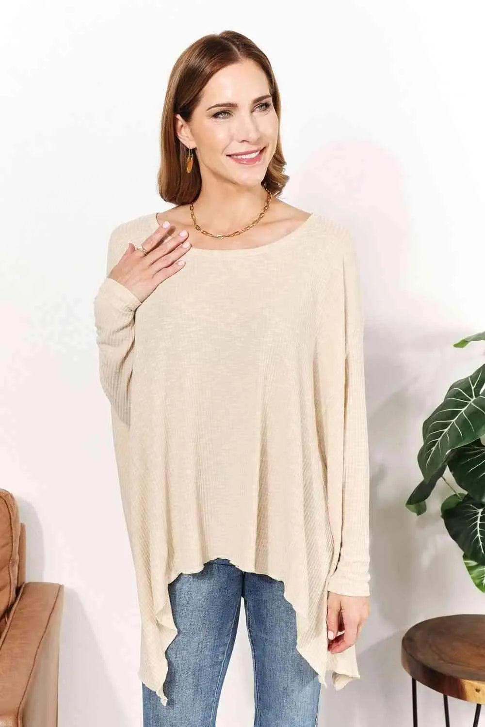 HEYSON Full Size Oversized Super Soft Ribbed Top Blouses - Tophatter Daily Deals
