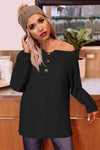 Double Take Buttoned Boat Neck Long Sleeve Blouse Black Blouses - Tophatter Daily Deals