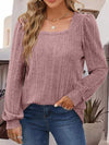 Square Neck Long Sleeve Top Light Mauve Blouses - Tophatter Daily Deals