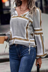 Printed Tie Neck Balloon Sleeve Blouse Blouses - Tophatter Daily Deals
