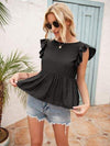 Lace Detail Round Neck Peplum T-Shirt Women's T-Shirts - Tophatter Daily Deals