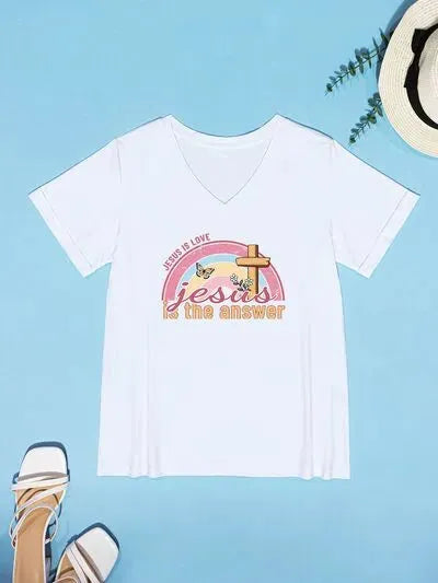 JESUS IS THE ANSWER V-Neck Short Sleeve T-Shirt Women's T-Shirts - Tophatter Daily Deals