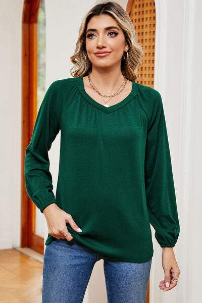 Ruched V-Neck Raglan Sleeve T-Shirt Women's T-Shirts - Tophatter Daily Deals