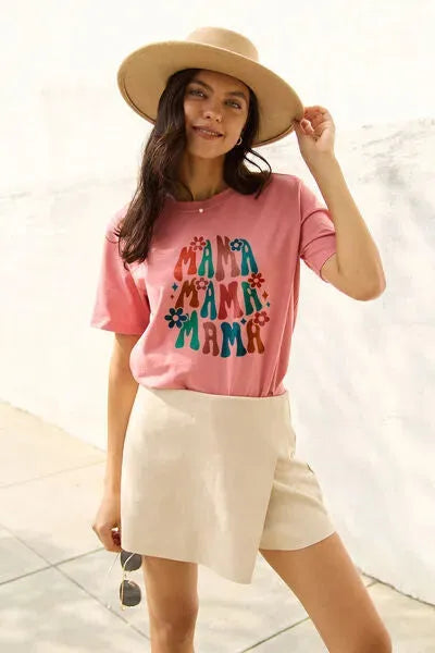 Simply Love Full Size MAMA Round Neck T-Shirt Dusty Pink Women's T-Shirts - Tophatter Daily Deals