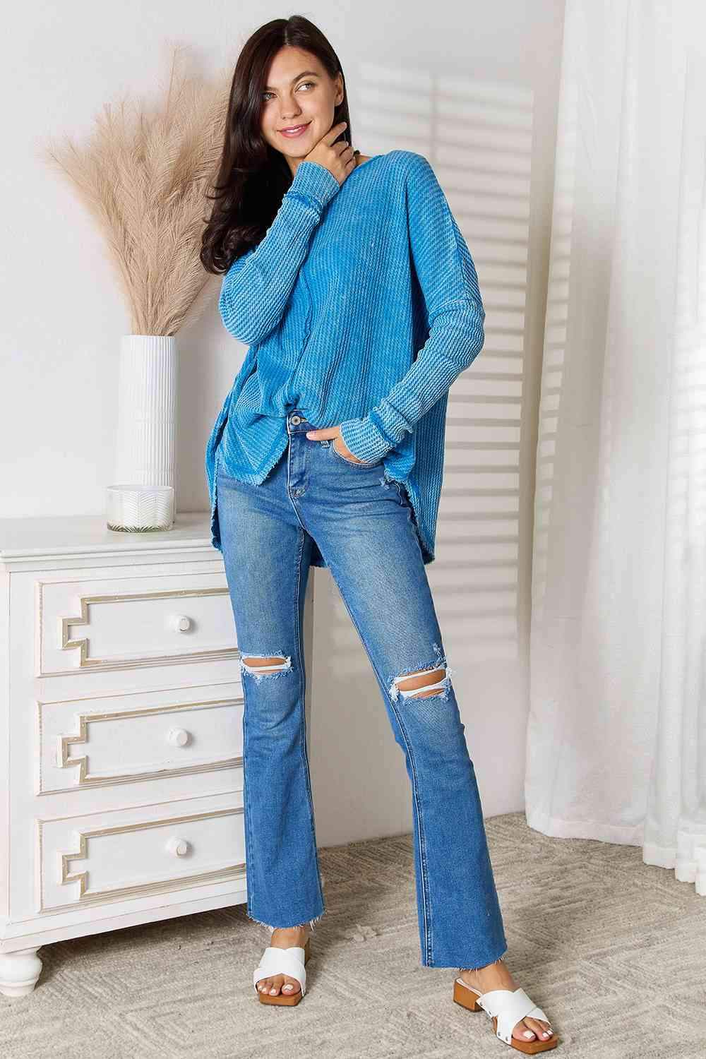 Zenana Center Seam Waffle-Knit Top Blouses - Tophatter Daily Deals