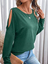 Cutout Round Neck Long Sleeve T-Shirt Women's T-Shirts - Tophatter Daily Deals