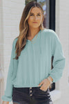 Ribbed Drop Shoulder Hoodie Mint Blouses - Tophatter Daily Deals