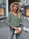 Printed V-Neck Lantern Sleeve Blouse Blouses - Tophatter Daily Deals