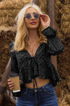 Cropped V-Neck Long Sleeve Blouse Blouses - Tophatter Daily Deals