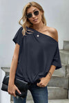 One Shoulder Tee Shirt Navy Blouses - Tophatter Daily Deals