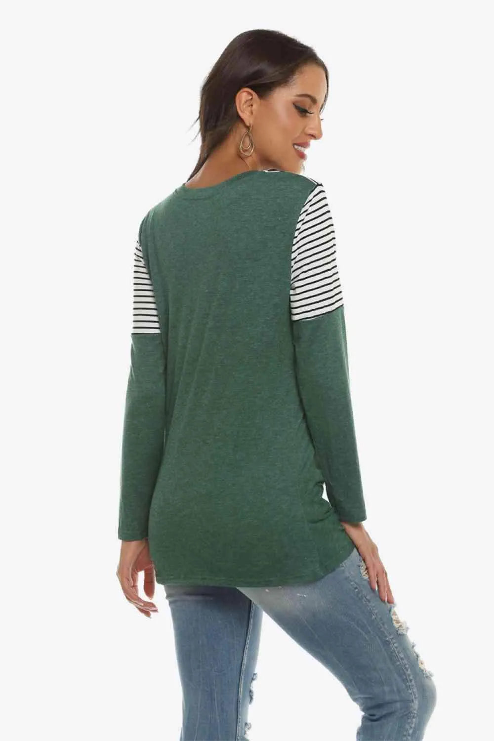 Mixed Print Gathered Detail Long Sleeve Top Blouses - Tophatter Daily Deals