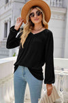 V-Neck Raglan Sleeve Ruched Detail Top Black Women's T-Shirts - Tophatter Daily Deals