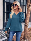 V-Neck Tie Cuff Puff Sleeve Blouse Blouses - Tophatter Daily Deals