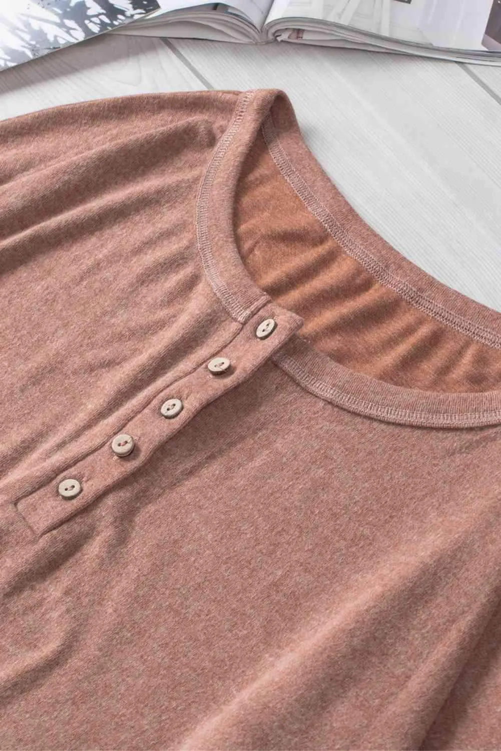 Long Sleeve Henley Top Blouses - Tophatter Daily Deals
