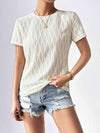 Textured Round Neck Crop Top Women's T-Shirts - Tophatter Daily Deals