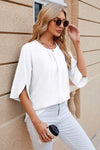 Round Neck Slit Half Sleeve Top Women's T-Shirts - Tophatter Daily Deals