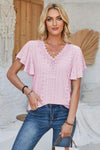 Eyelet Applique V-Neck Cap Sleeve T-Shirt Women's T-Shirts - Tophatter Daily Deals