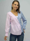 Contrast Tied Flounce Sleeve Blouse Blush Pink Blouses - Tophatter Daily Deals