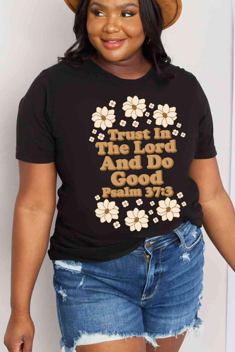 Simply Love Full Size TRUST IN THE LORD AND DO GOOD PSALM 37:3 Graphic Cotton Tee Women's T-Shirts - Tophatter Daily Deals