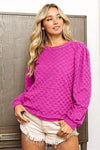 BiBi Round Neck Brushed Checker Top MAGENTA Blouses - Tophatter Daily Deals