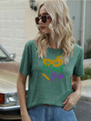 Full Size MARDI GRAS Round Neck Short Sleeve T-Shirt Green Women's T-Shirts - Tophatter Daily Deals