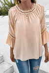 Cutout Long Sleeve Round Neck Blouse Blouses - Tophatter Daily Deals