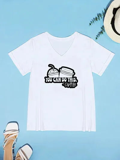 YOU CAN DO THIS COFFEE V-Neck Short Sleeve T-Shirt White Women's T-Shirts - Tophatter Daily Deals