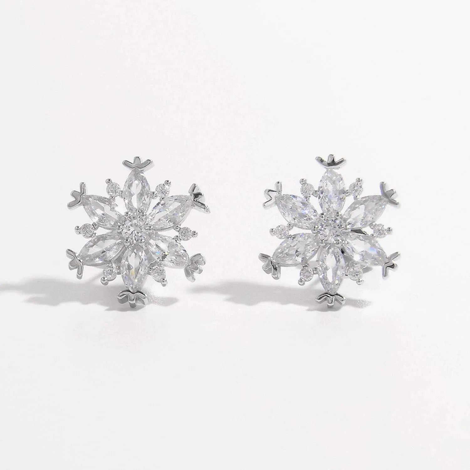 925 Sterling Silver Zircon Snowflake Earrings Silver One Size Earrings - Tophatter Daily Deals